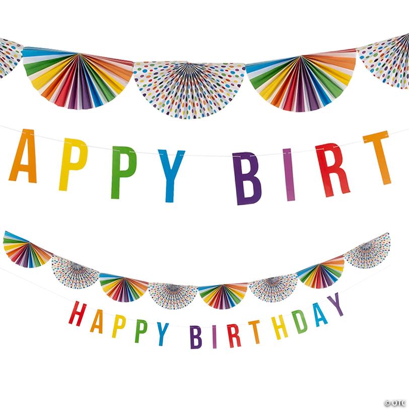 Rainbow Bunting Happy Birthday Garland - 2 Pc. Image