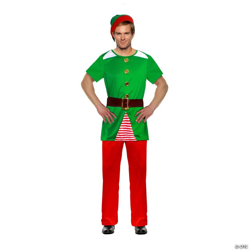 Adults Red &amp; Green Short Sleeve Elf Costume &amp;#8211; 2XL Image