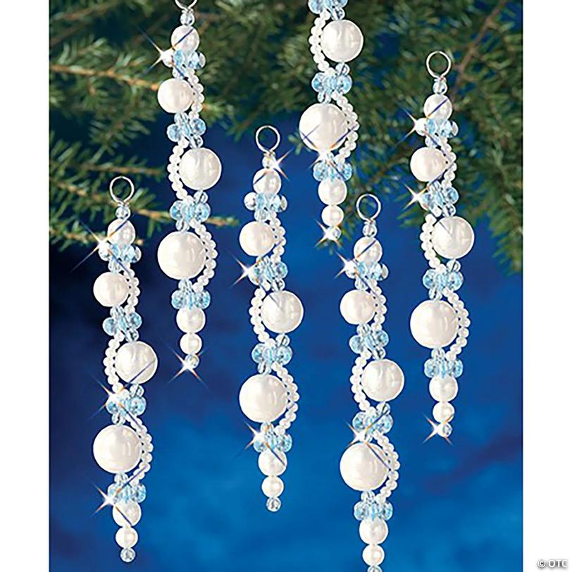 1" x 4" Beaded Pearl Icicle Plastic Christmas Ornament Craft Kits - Makes 6 Image