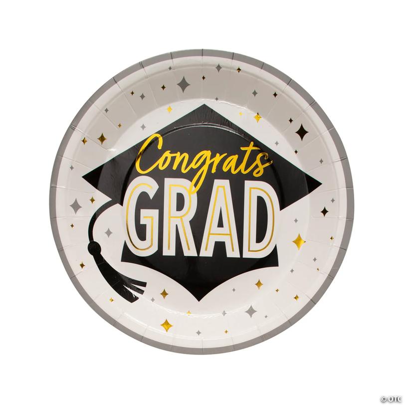 Black & Gold Graduation Party Congrats Grad Paper Dinner Plates - 25 Ct ...