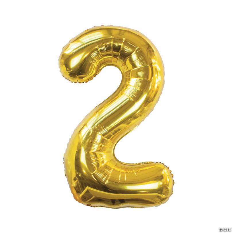 Gold 2 Shaped Number 34" Mylar Balloon Image