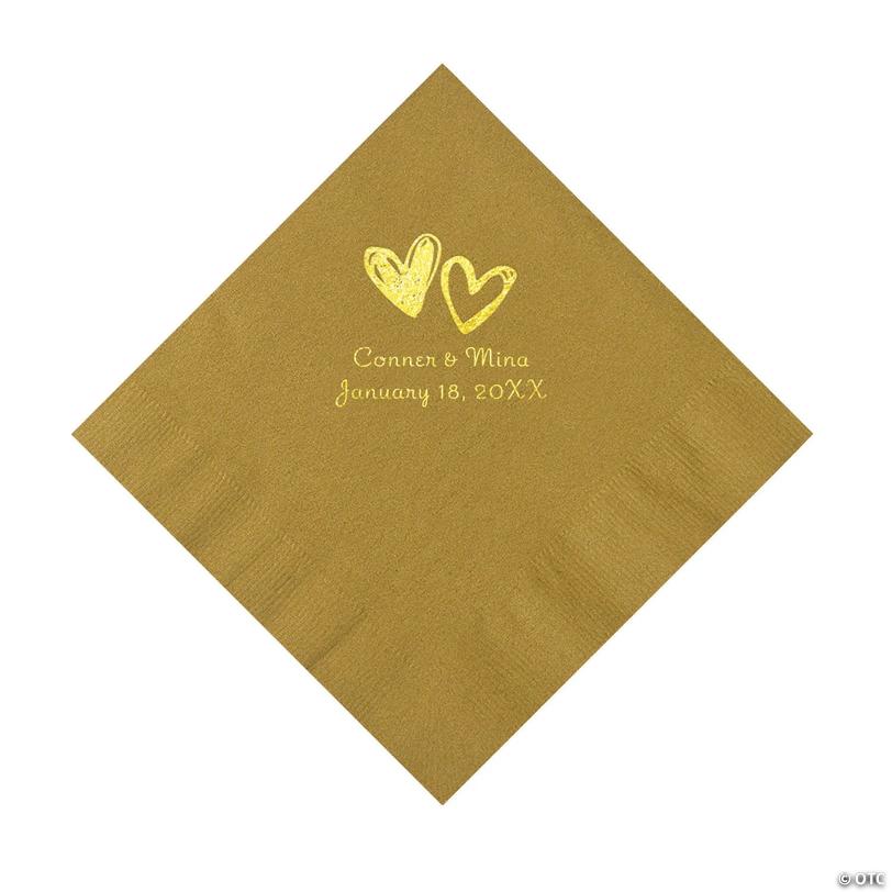 6 1/2" Bulk 50 Ct. Personalized Hearts Gold Luncheon Napkins with Gold Foil Image
