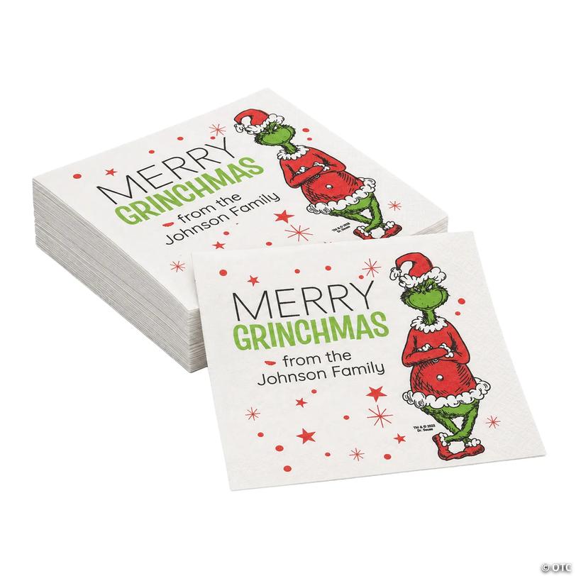 Bulk Personalized Dr. Seuss&amp;#8482; Merry Grinchmas Luncheon Napkins - 50 ct Image