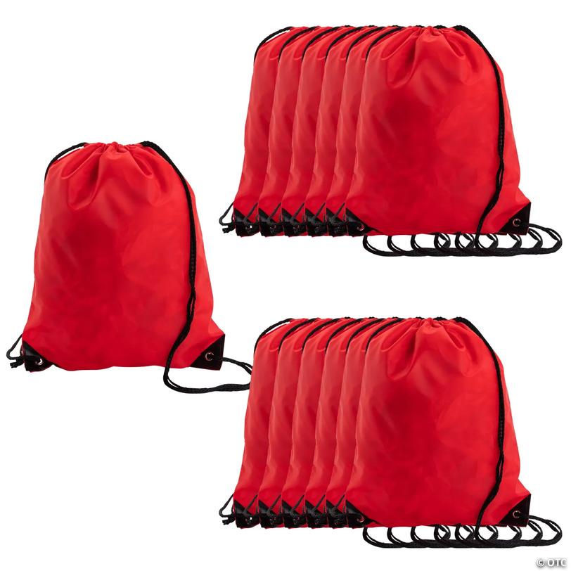 12 3/4" x 15 1/2" Large Red Nylon Drawstring Bags - 12 Pc. Image