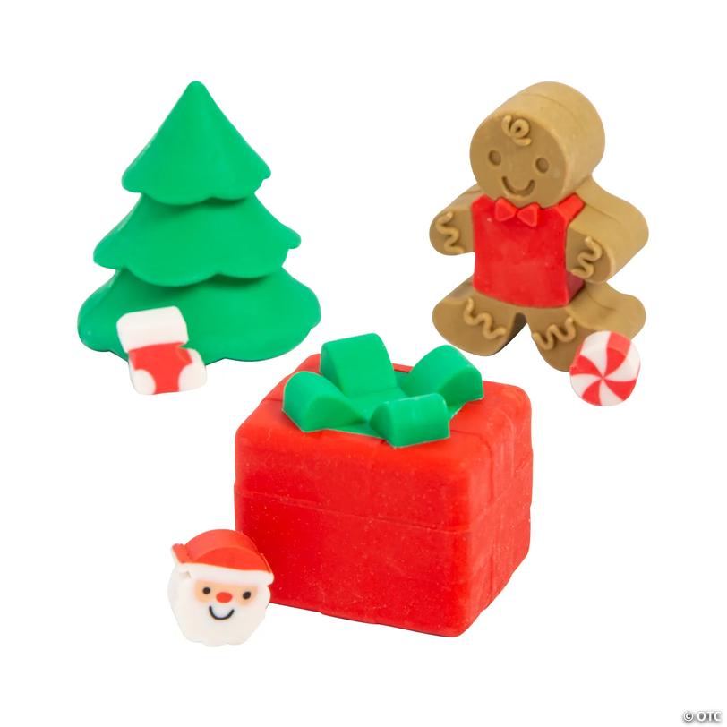 Christmas Surprise Gingerbread Man, Tree &amp; Present Erasers - 18 pc Image