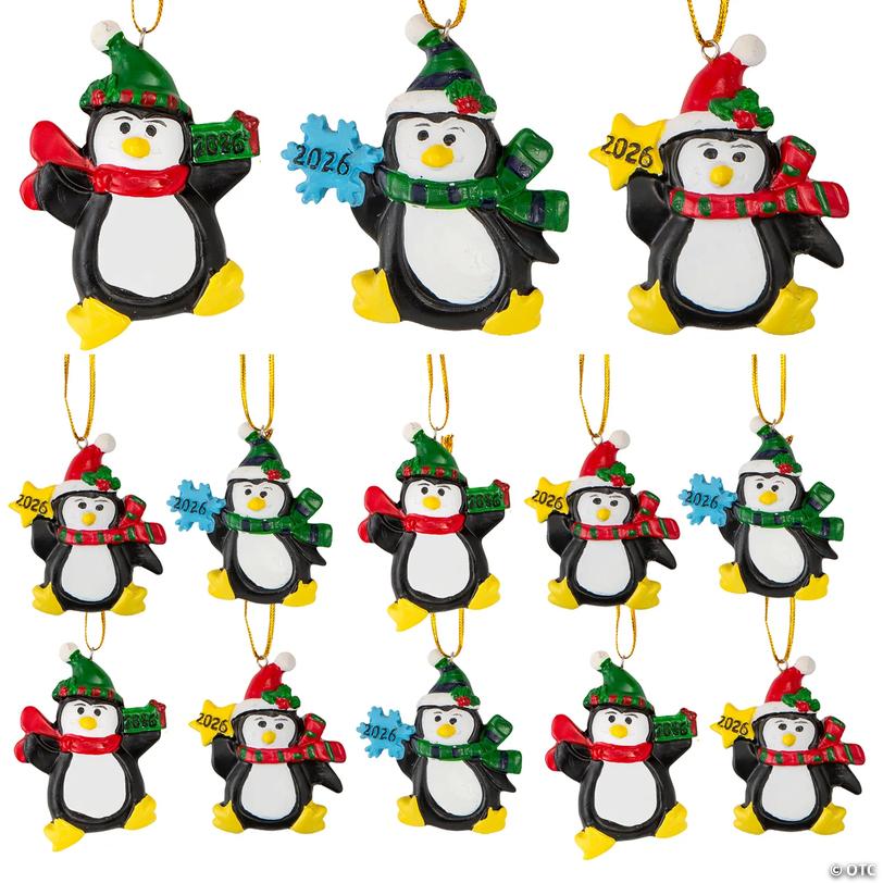 2026 Penguins in Winter Gear Christmas Ornaments - 10 pc Image