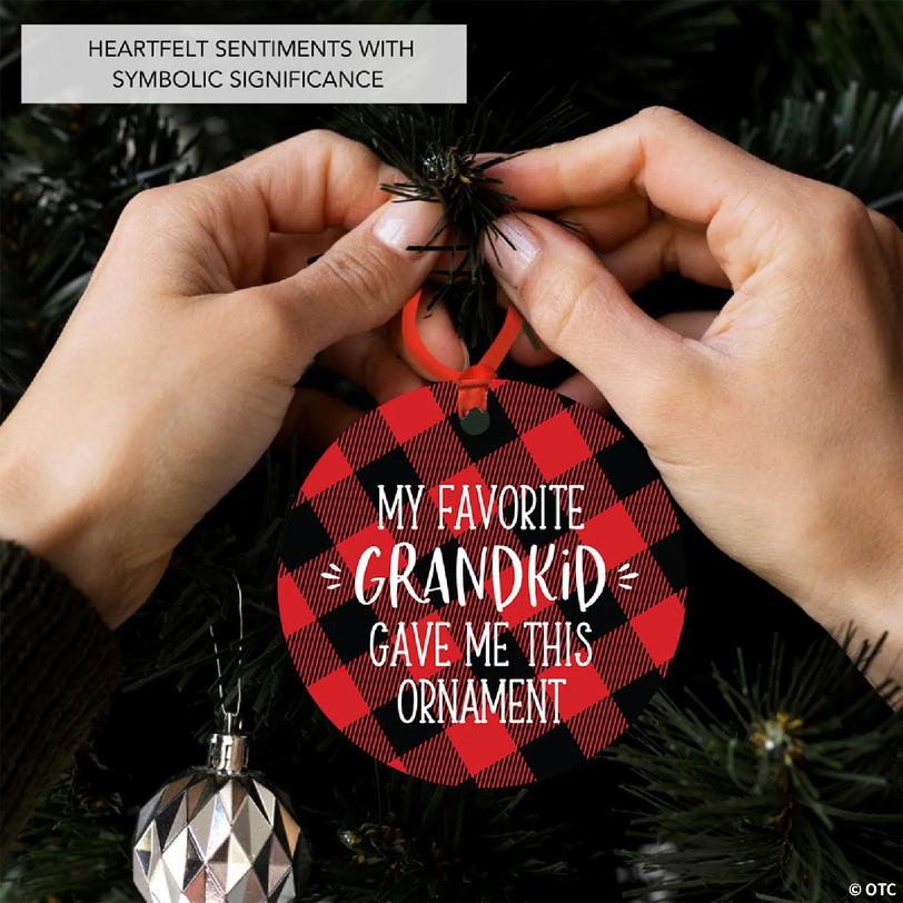 MDF Ornament Fav Grandkid - Red Plaid | Oriental Trading
