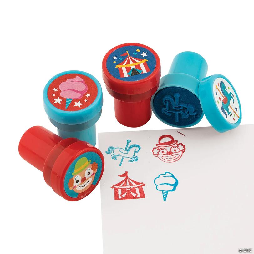 1 1/2" Blue &amp; Red Carnival Party Plastic Stampers - 24 Pc. Image