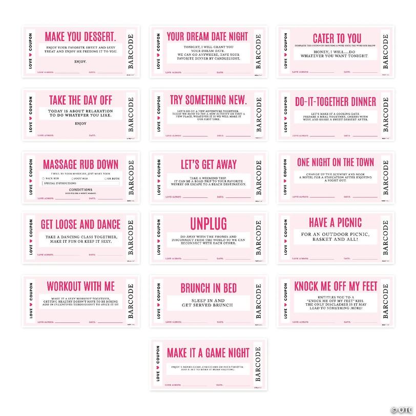 16 Pcs Pink Love Coupons for Couples | Oriental Trading