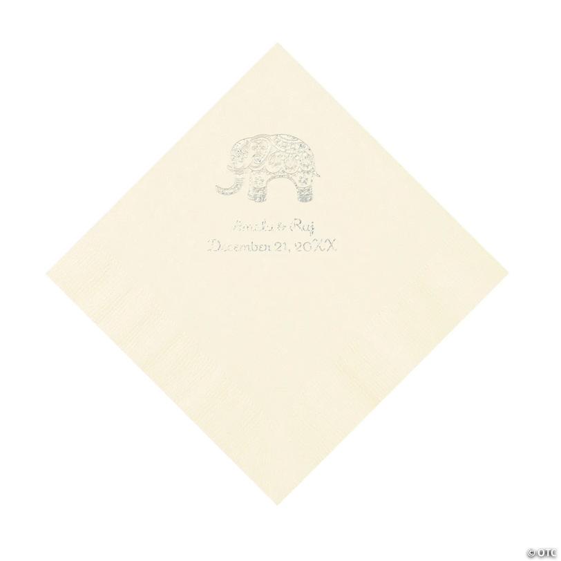 6 1/2" Bulk 50 Ct. Personalized Indian Wedding Ivory Luncheon Napkins with Silver Foil Image