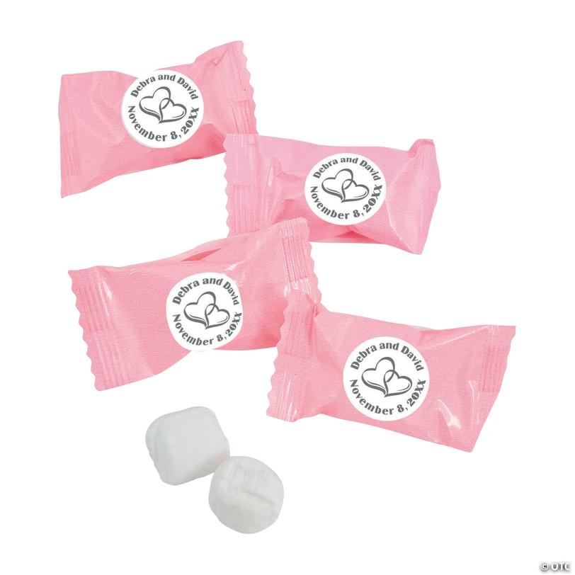 14 oz. Personalized Pink Two Hearts Wedding Wrapped Classic Buttermints &amp;#8211; 108 Pc.  Image