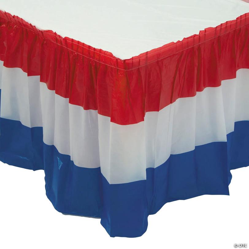Patriotic Striped Disposable Plastic Table Skirt Image