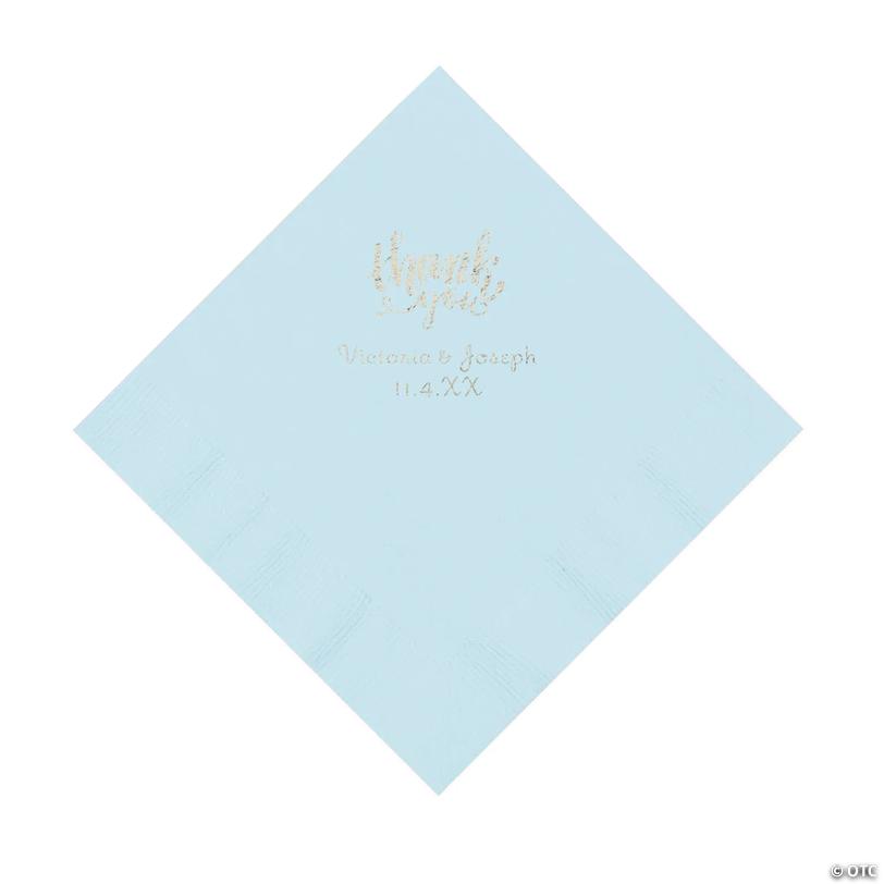 6 1/2" Bulk 50 Ct. Personalized Thank You Light Blue Luncheon Napkins with Silver Foil Image