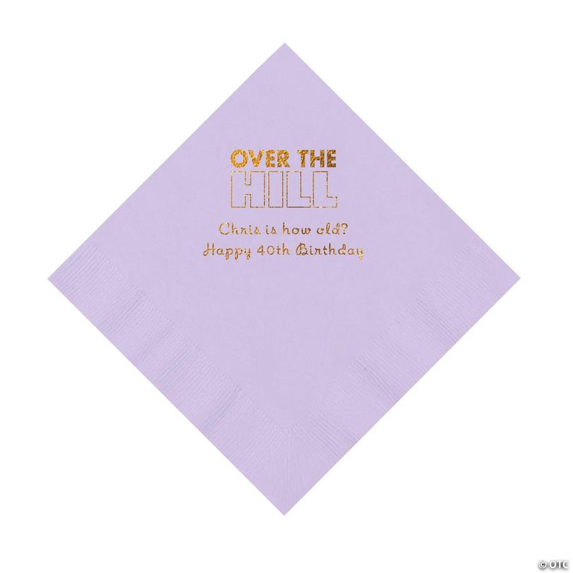 6 1/2" Bulk 50 Ct. Personalized Over the Hill Lilac Luncheon Napkins with Gold Foil Image