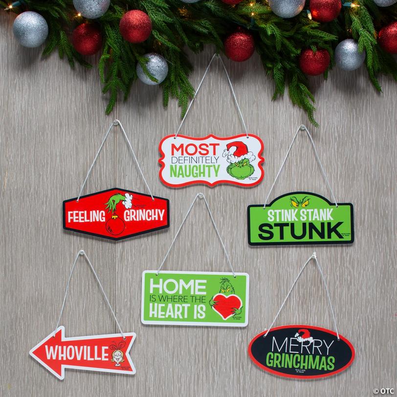 Dr. Seuss&amp;#8482; The Grinch Christmas Hanging Wooden Wall Signs - 6 pc Image