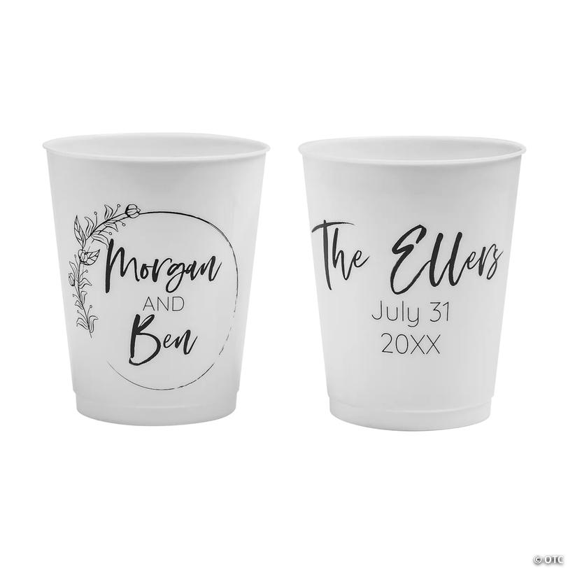 16 oz. Bulk 50 Ct. Personalized Floral Names Double-Sided White Reusable Plastic Cups Image