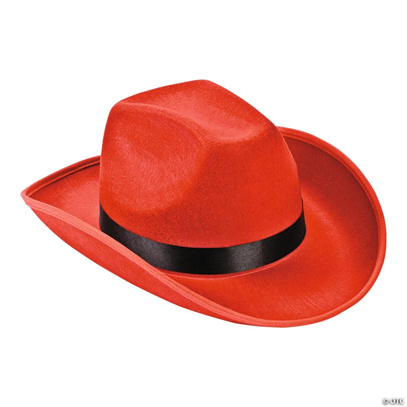 23" Circ. Adults Bright Red Polyester Cowboy Hat with Black Hat Band Image