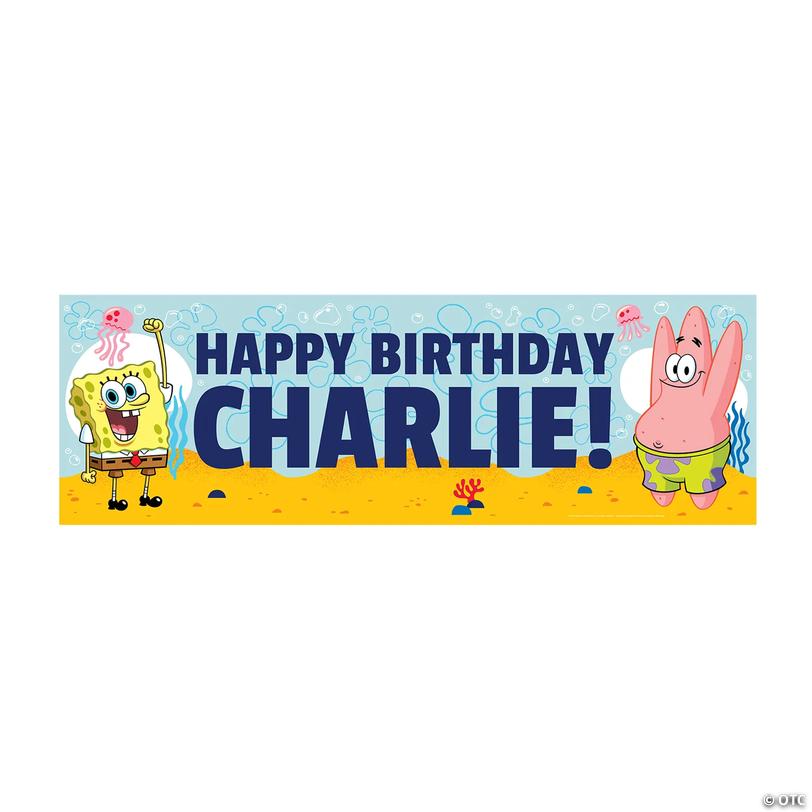 52" x 17" Personalized SpongeBob SquarePants&amp;#8482; Party Vinyl Banner - Small Image