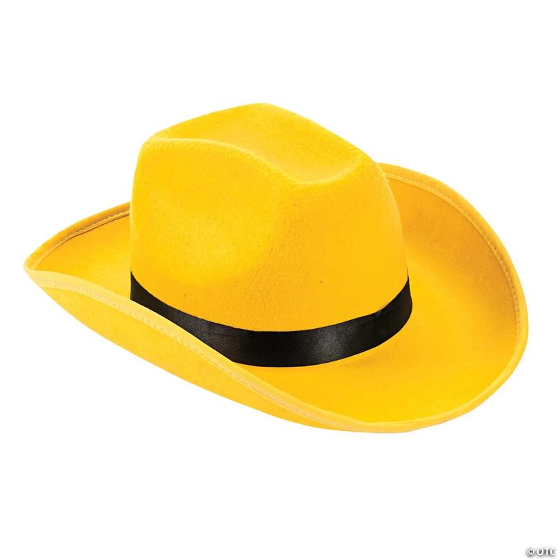 23" Circ. Adults Bright Yellow Polyester Cowboy Hat with Black Hat Band Image