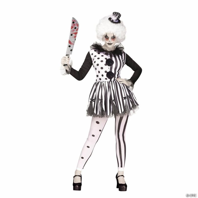 Women&amp;#8217;s Black &amp; White Killer Clown Costume - Small-Medium 2-8 Image