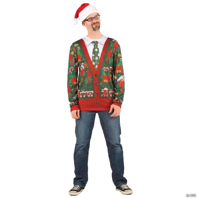 Adults Ugly Christmas Cardigan T-Shirt Costume Image