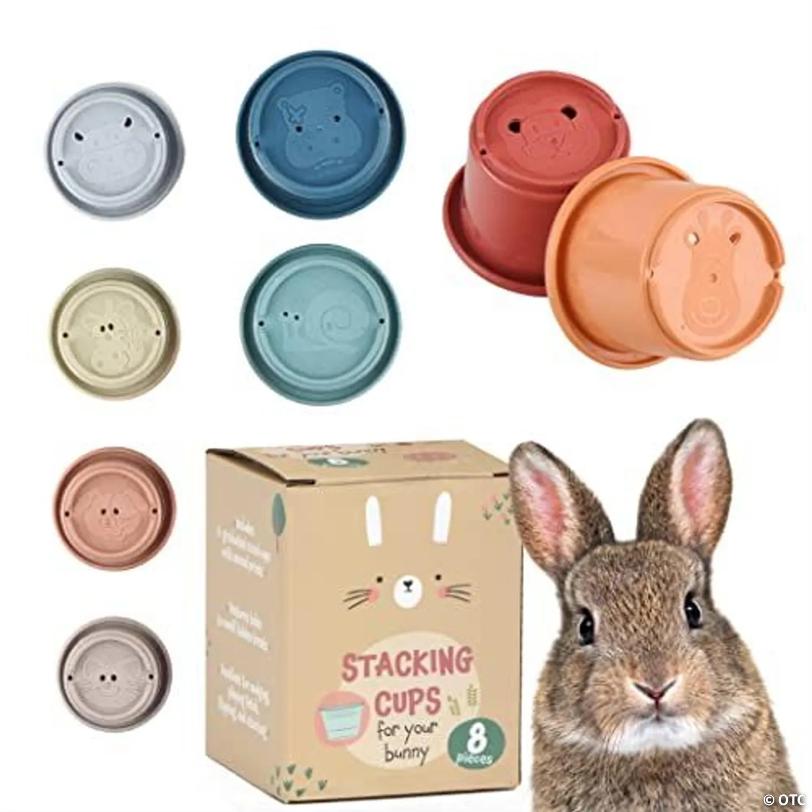 8 Piece Stacking Cups for Rabbits- Wheat Straw Toys with Cute Animal ...