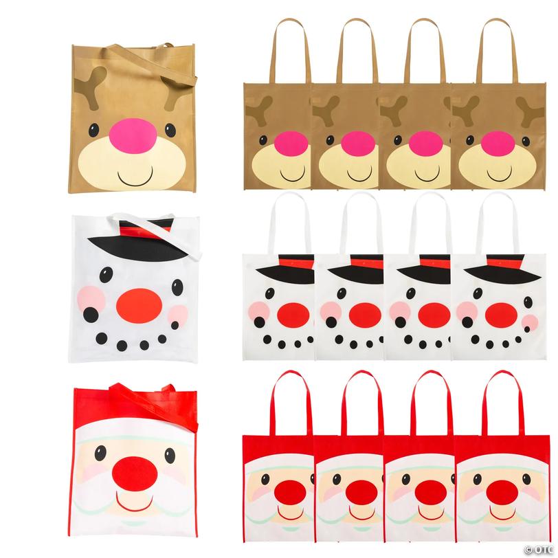 Large Cheery Christmas Nonwoven Tote Bags - 12 pc Image