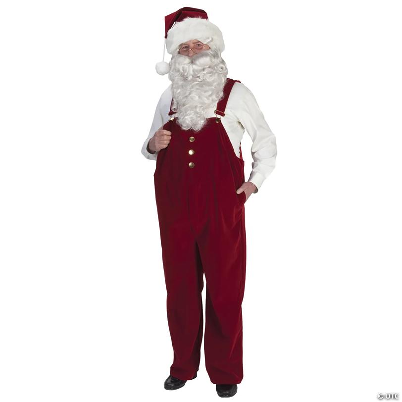 Adults Burgundy Velvet Santa Overalls - Extra Large Image