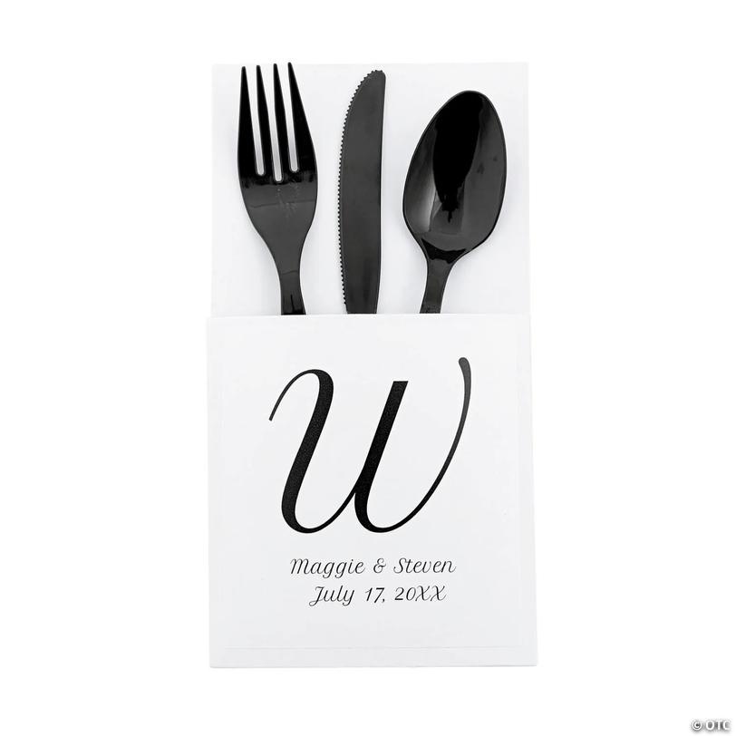 4" x 8" Bulk 50 Ct. Personalized Monogram Cardstock Cutlery Holders Image