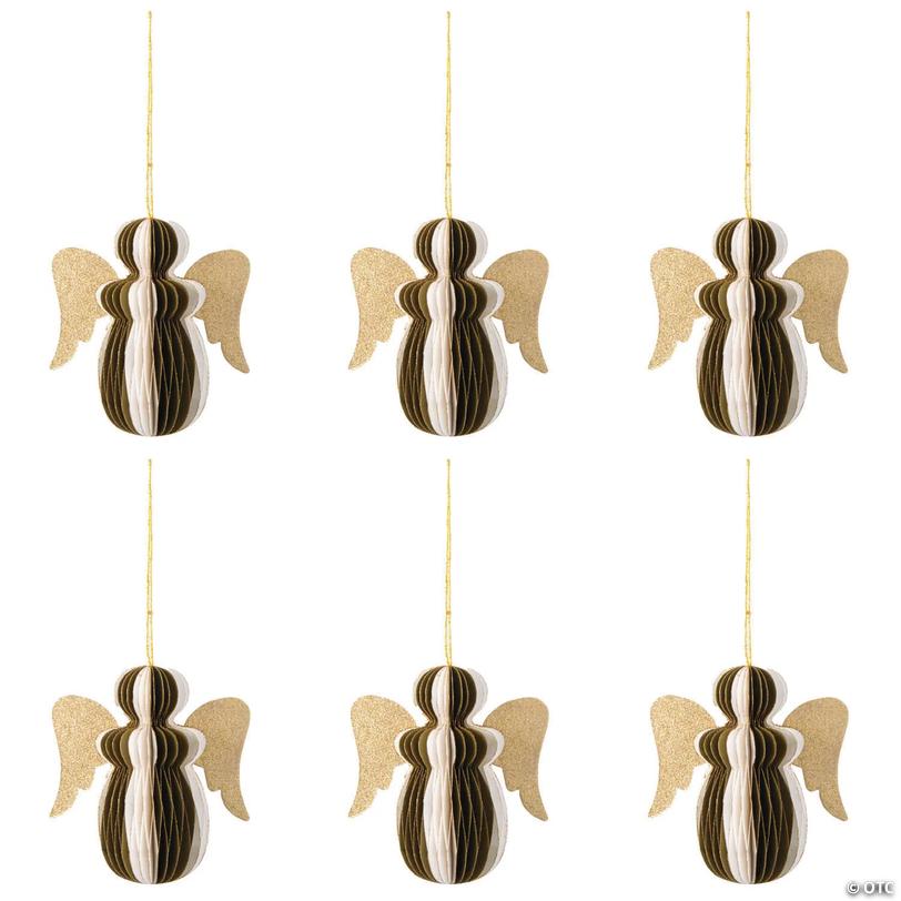 Religious Two-Tone Angel-Shaped Honeycomb Christmas Ornaments - 6 pc Image