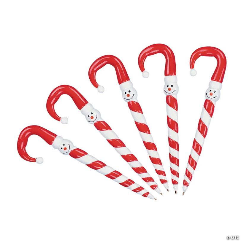 Candy Cane-Shaped Snowman Red &amp; White Pens - 12 pc Image