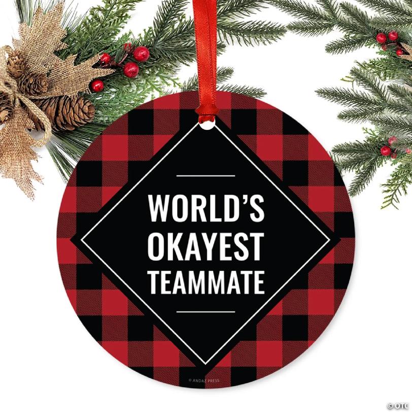 Metal Ornament Teammate Red Black Plaid | Oriental Trading