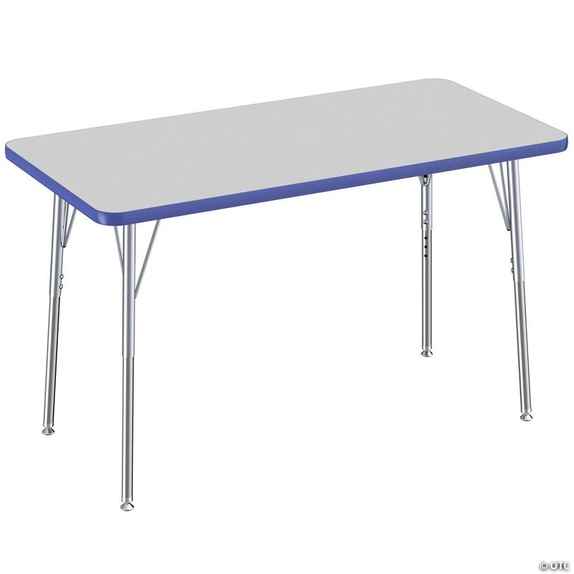 24" x 48" Rectangle T-Mold Activity Table with Adjustable Standard Swivel Glide Legs - Gray/Blue/Silver Image