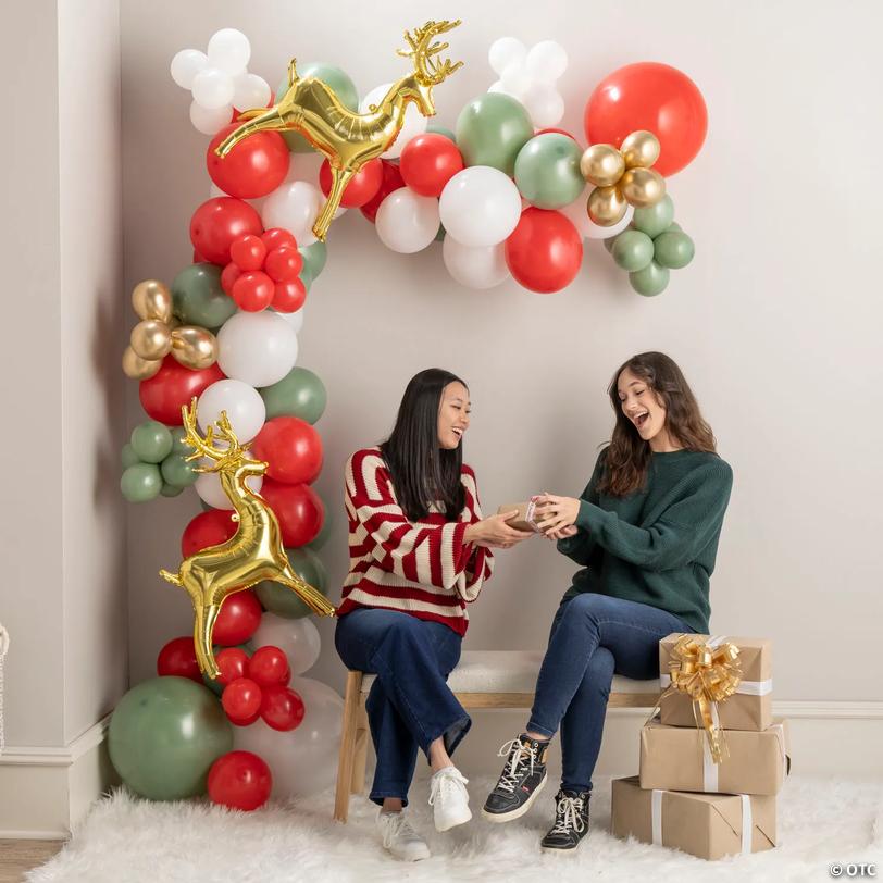 Christmas Reindeer Latex &amp; Mylar Balloon Garland Decorating Set - 109 pc Image