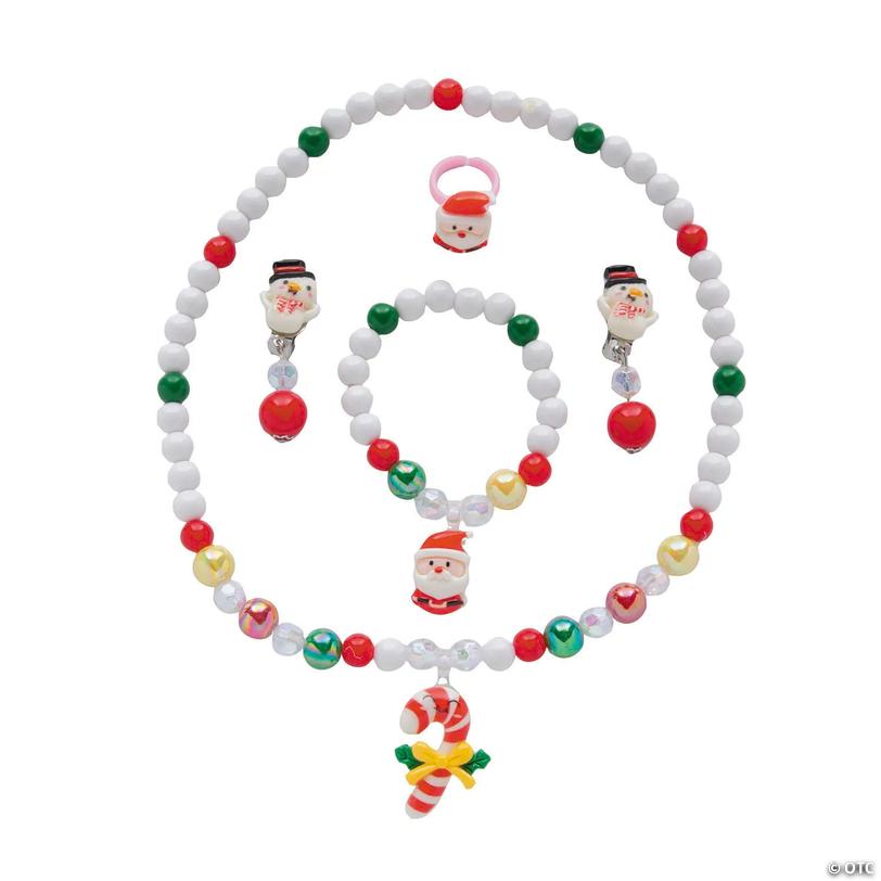Candy Cane Acrylic Beaded Christmas Jewelry Set Image