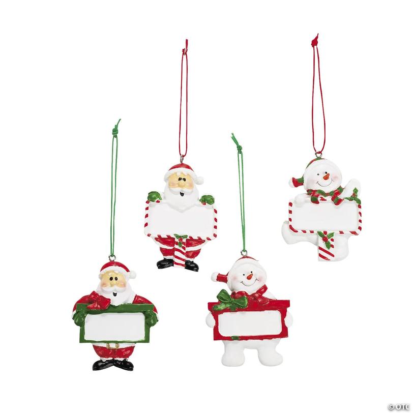 Write-A-Name Snowman &amp; Santa Christmas Ornaments - 12 pc Image