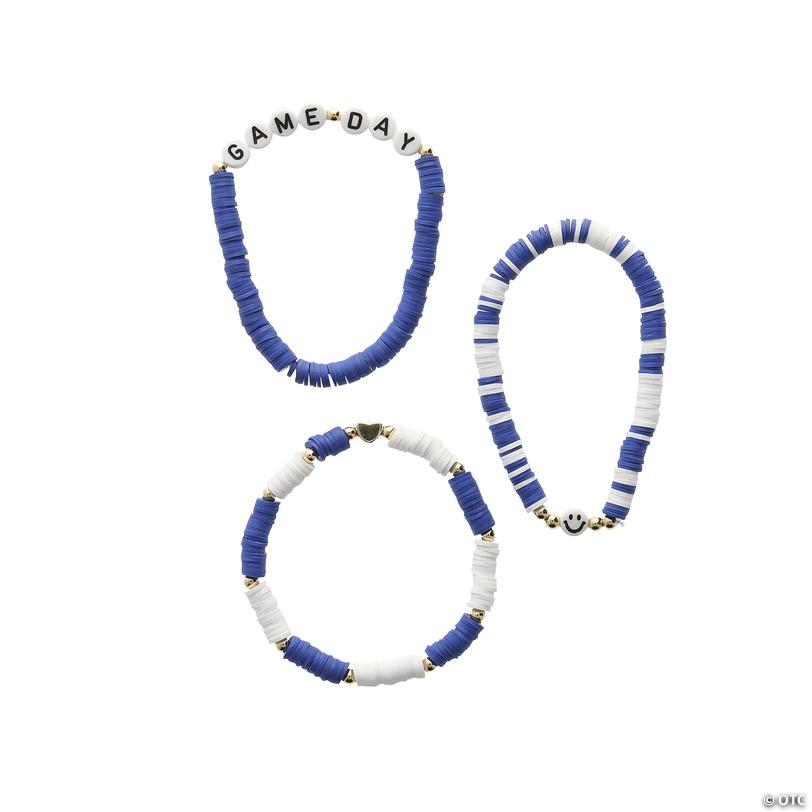 2 1/4" diam. Blue Game Day Spirit Beaded Bracelet Sets - 12 Pc. Image