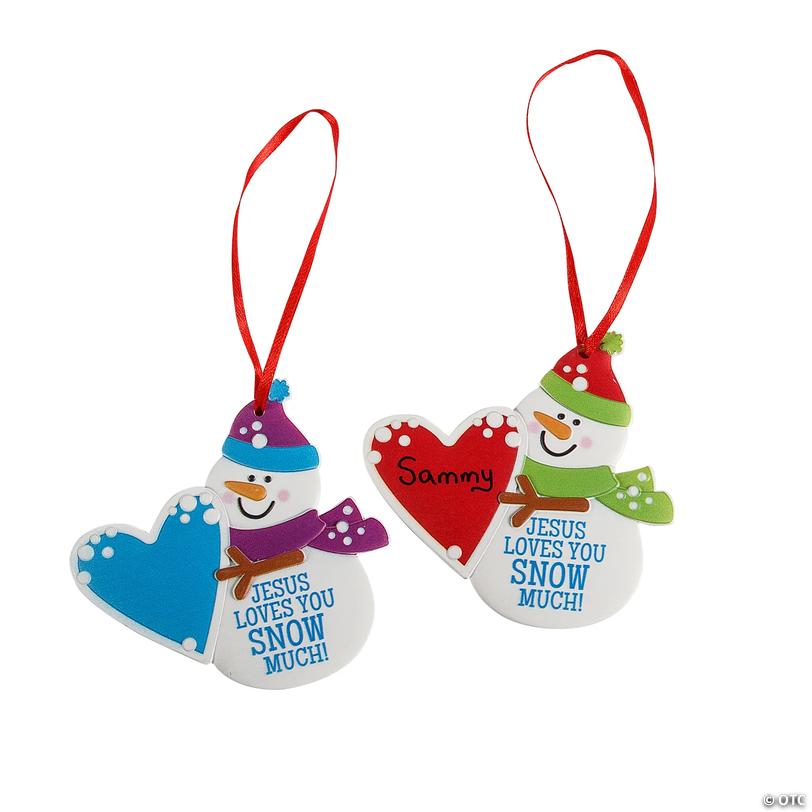 Write-A-Name Religious Snowman Resin Christmas Ornaments - 12 pc Image