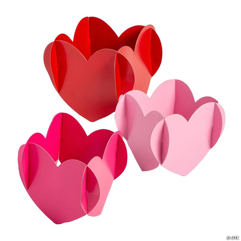 7" &amp;#8211; 8 1/2" Pink &amp; Red Heart-Shaped Slotted Cardstock Centerpiece Set - 3 Pc. Image