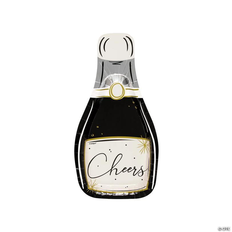 Champagne Bottle-Shaped Paper Dinner Plates - 8 ct Image