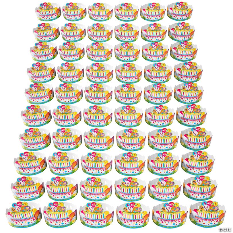 24" x 6" Bulk 60 Pc. Multicolor Happy Birthday Cake Cardboard Crowns Image