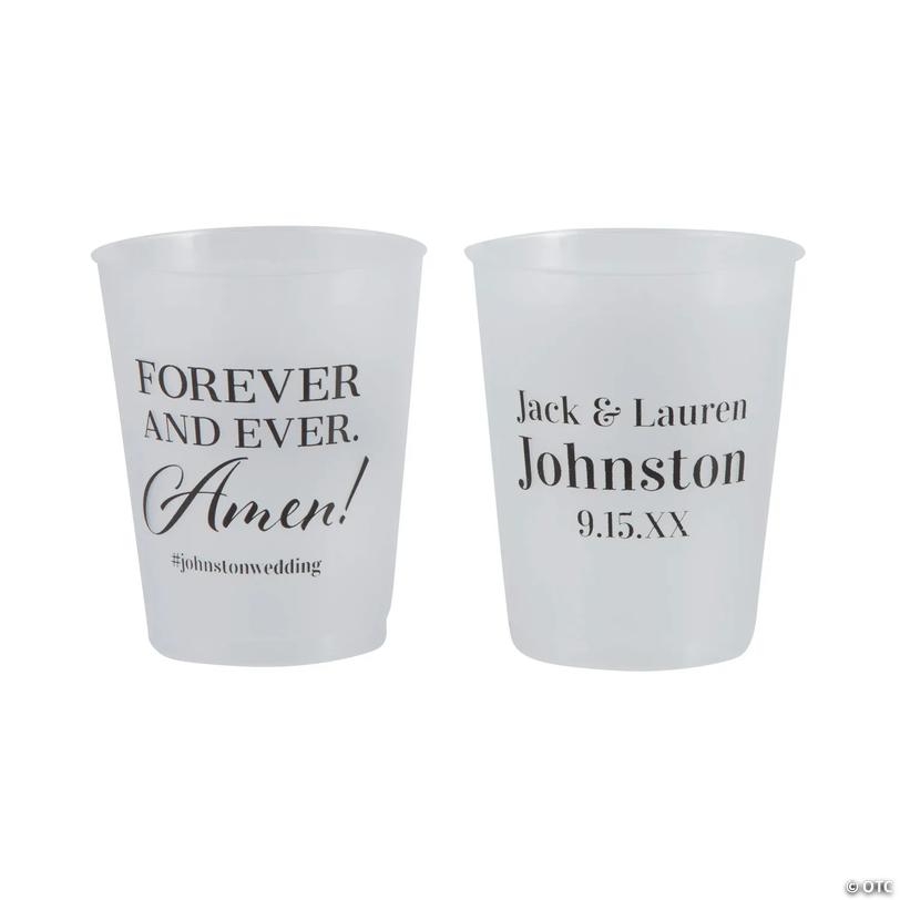16 oz. Bulk 50 Ct. Personalized Double-Sided Forever Amen Frosted Reusable Plastic Cups Image