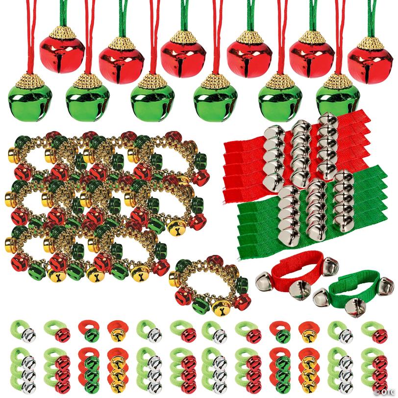 Bulk Jingle Bell Christmas Wearable Necklace, Ring &amp; Bracelet Assortment &amp;#8211; 72 pc Image