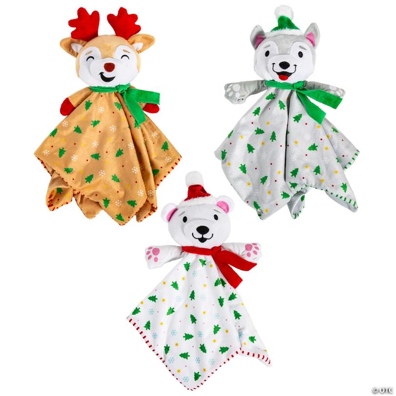 Christmas Stuffed Animals with Attached Blanket - 3 pc Image