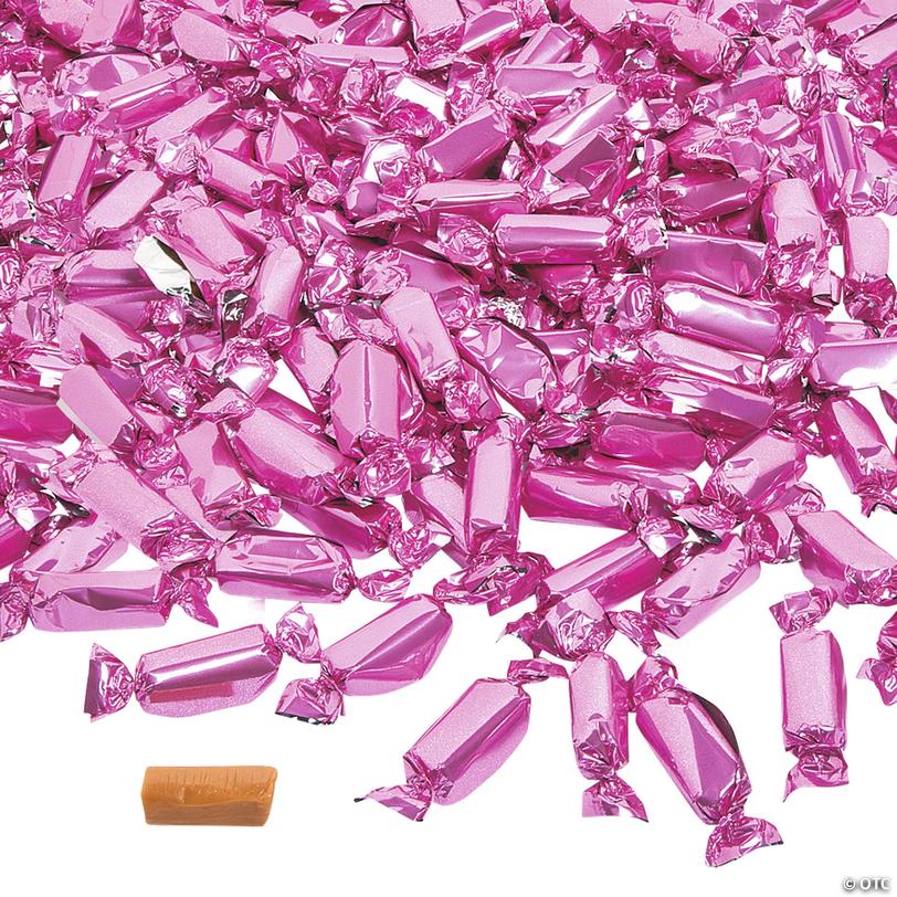2 lbs. Hot Pink Foil-Wrapped Caramels - 189 Pc. Image