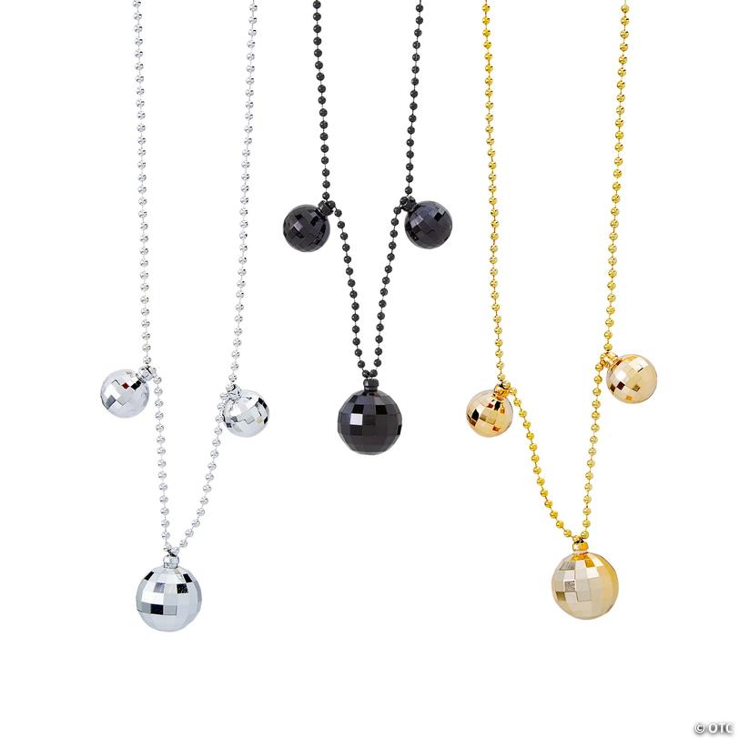 30" New Year&amp;#8217;s Eve Gold, Silver &amp; Black Disco Ball Plastic Bead Necklaces - 12 Pc. Image