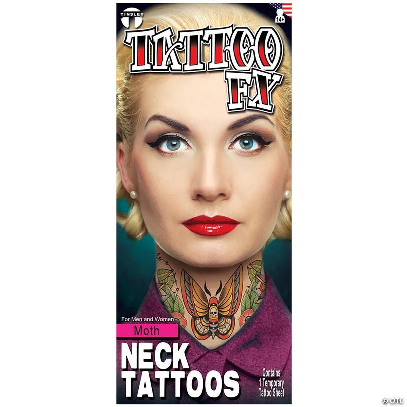 Tinsley Transfers Neck Tattoo Moth Temporary Tattoos Image