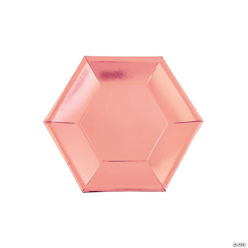 Metallic Rose Gold Hexagon Paper Dessert Plates - 24 Ct. Image