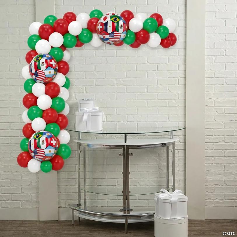 Soccer Nations Green Red &amp; White Party Balloon Garland Decorating Kit - 219 pc Image