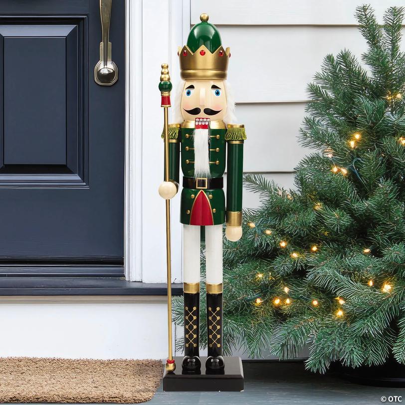 Green Wood Christmas Nutcracker with Scepter - 3 ft Image
